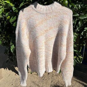 Forever 21 Oversized Cropped Fuzzy Soft Pink and Orange Sweater Medium